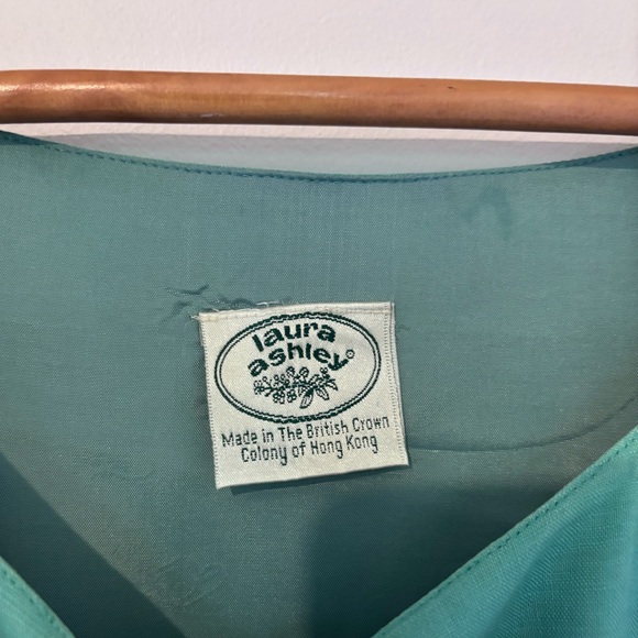 Vintage Laura Ashley Light Teal Dress Linen/Cotton Blend - Picture 3 of 7